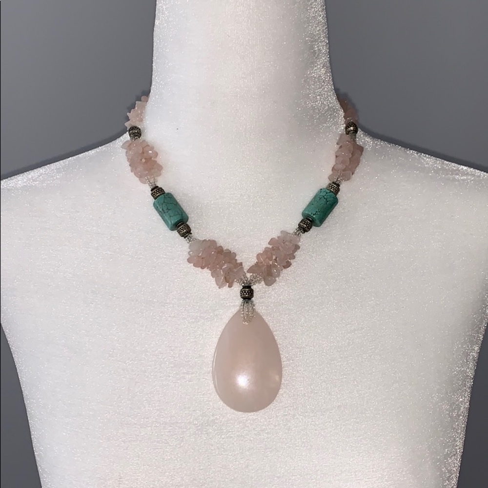 Rose Quartz and Jade Necklace Handmade